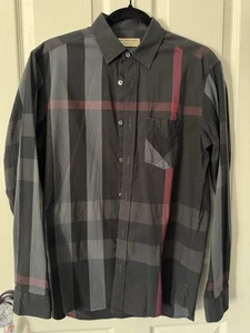 Burberry Button Slim Fit Shirt Men’s Size Medium Red/Black - Picture 1 of 3