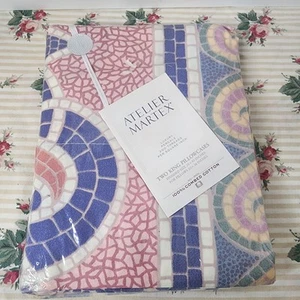 New Atelier Martex 2 KING Pillowcases Mosaic Multicolor 100% COMBED COTTON - Picture 1 of 6