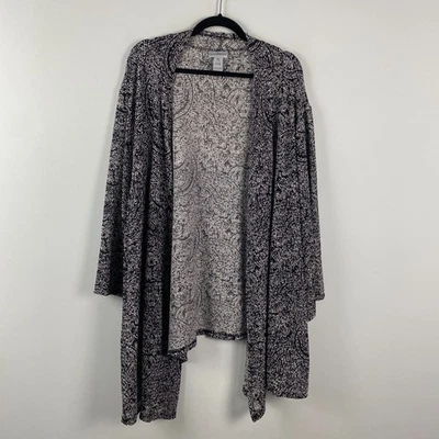 Suéter cardigã aberto elástico paisley preto Catherines tamanho 4X tecido aberto - Imagem 1 de 4