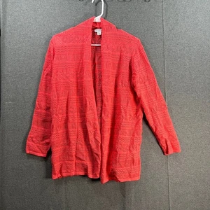 Joan Rivers Crochet Stripe Open Front Cardigan Coral Size Medium - Picture 1 of 9