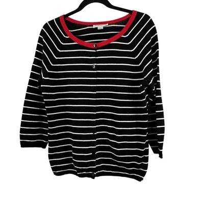 Cárdigan Pendleton Petite Preppy Old Money Negro Blanco Rayas Suéter Borde Rojo L Foto 1 de 4