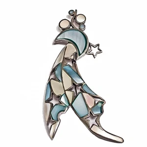 Broche Prendedor Georgous Media Luna Estrellas Esmalte Plata de Ley 925 Nuevo - Imagen 1 de 10