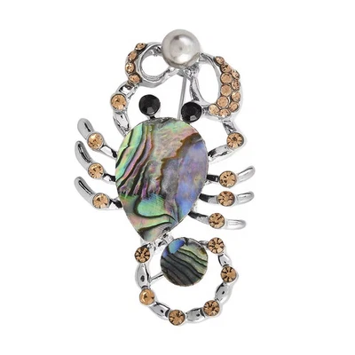 Silvertone Simulated Abalone Shell Multi Gemstone Scorpion Brooch Pin for Women - Image 1 of 4