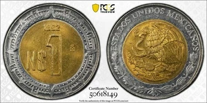 1992-Mo Mexico Bimetall Peso PCGS MS67 - Bild 1 von 1