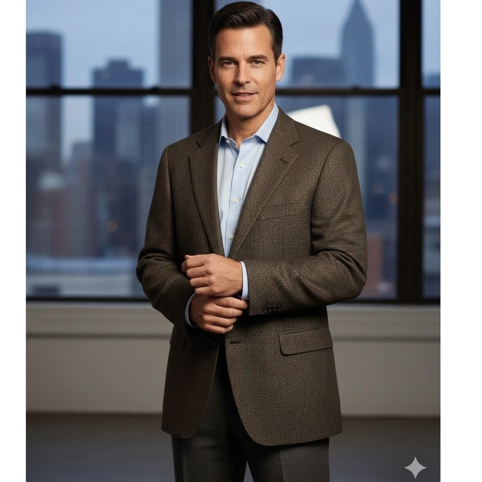 Blazer Ermenegildo Zegna Vintage Años 90 Mezcla Cachemira Marrón 42L (US) IT 52 Sin Usar Foto 1 de 4