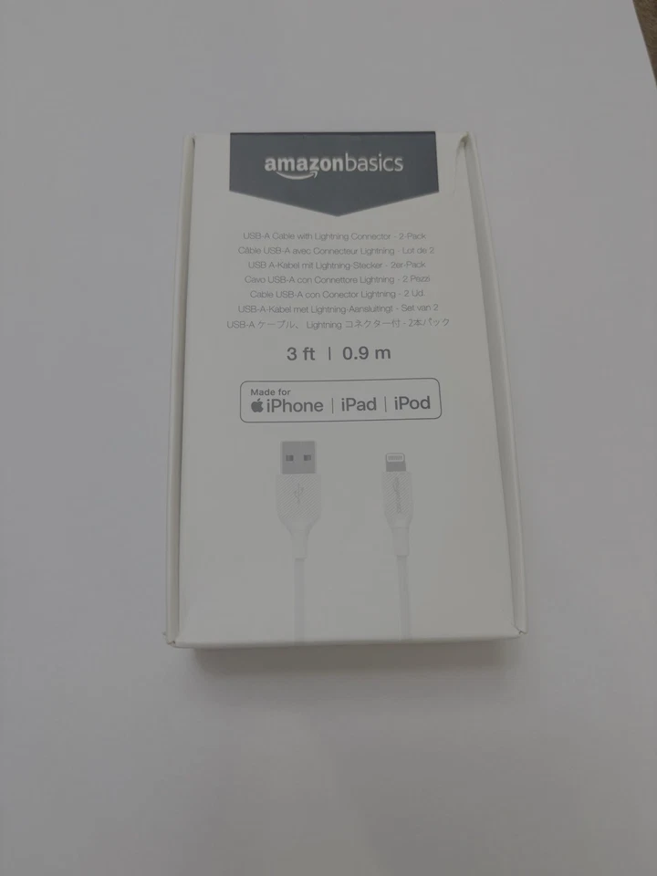 2 pack Amazon Basics MFi Certified USB-A Lightning Charger Cable 3 ft White  - Image 1 of 1
