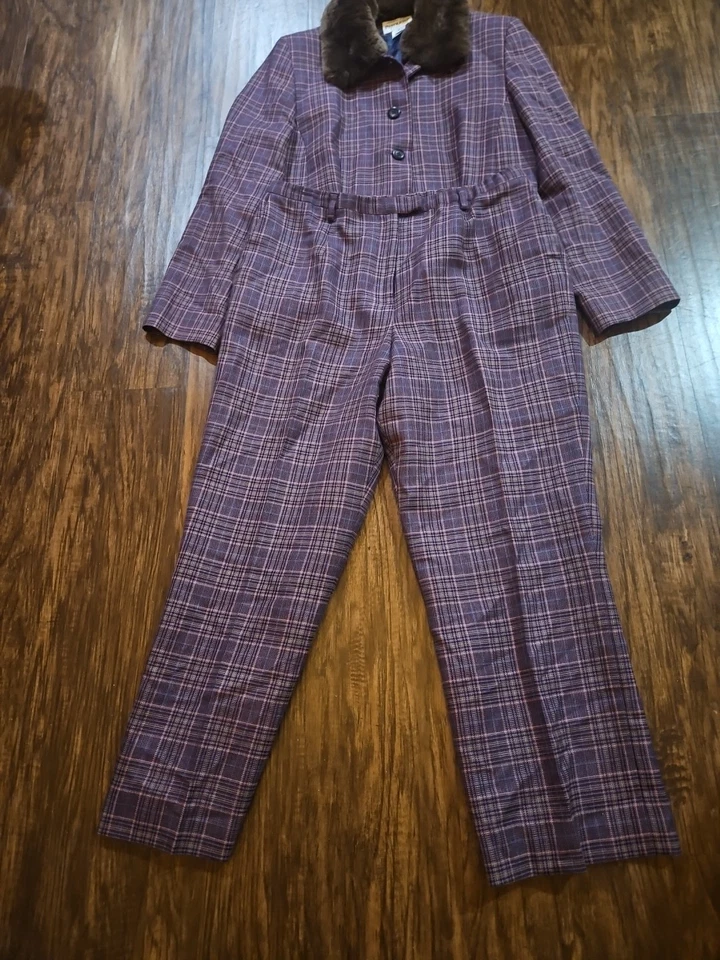 Traje De Colección Pendleton Para Mujer Púrpura A Cuadros 100% Lana Piel De Conejo Cuello Talla 14 Foto 1 de 4