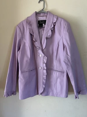 Chaqueta de cuero lavanda vintage para mujer 1X abrigo con botones con volantes elegante Foto 1 de 4