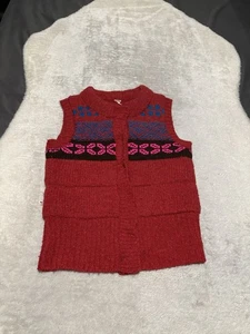 Free People gilet imbottito donna Fair Isle misto lana rosso maglia nordica taglia media  - Foto 1 di 7