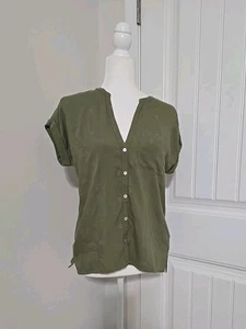 Blusa holgada con cuello en V abotonada manga corta Lucky Brand, para mujer XS, ¡Nueva! - Imagen 1 de 23