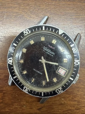 Vtg Waltham 17j Manual Date Diver Black Dial 36mm Mens Watch Working F47 - Image 1 of 4