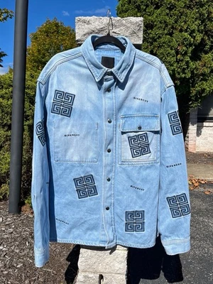Givenchy Jean Jacket Shirt Size Large 4g Embroidered Denim Designer Coat RARE - Image 1 of 4