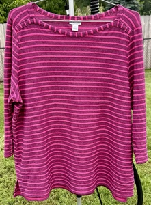 Croft & Barrow Striped Top Women XXL Pink/Blk Boat Neck 3/4 Sleeve Button Detail - Picture 1 of 10