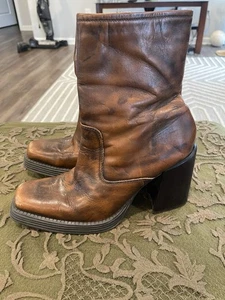 Y2K Stiefeletten mit klobigem Absatz Größe 8,5 braun Reißverschluss Leder - Bild 1 von 13