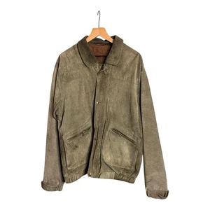 Vintage Eddie Bauer sage green leather suede outdoor jacket large - Picture 1 of 12