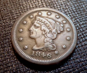 1846 USA großes Cent-geflochtenes Haar in einem feinen Zustand - Bild 1 von 2
