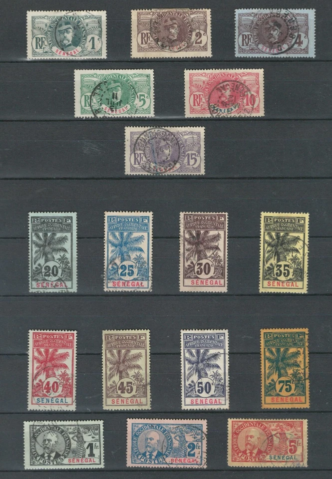 SENEGAL FRENCH COLONIES USED SET SC#57-72 1906 PALM FAIDHERBE BALLAY LOT(SE 380) - Image 1 of 1