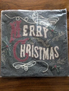 POTTERY BARN Merry Christmas Embroidered Pillow Cover-NWT - Picture 1 of 4
