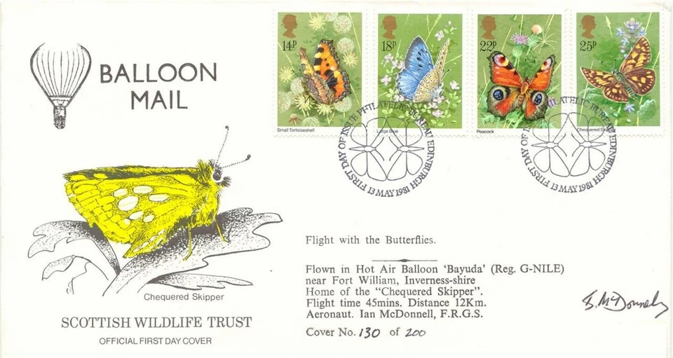 GB 1981 cover flown with hot air balloon "BAYUDA" (reg. G-NILE) nr Fort William - Image 1 of 1