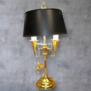 Vintage Horn Bouillotte Table Lamp with Original Black Shade - Picture 1 of 13