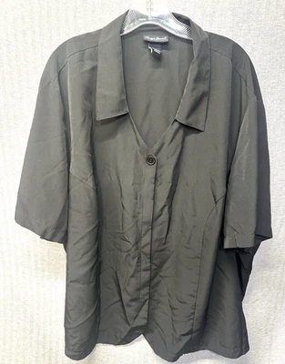 Blusa Maggie Barnes Essentials Mujer 4X 30/32W Negra Manga Corta Botón Frontal Foto 1 de 4