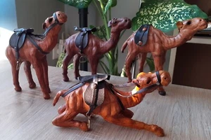 Lot of 4 Vintage Camel Wrapped Leather Figurines Egypt 1970's - Picture 1 of 7