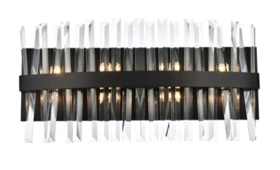 Crystal Wall Sconce Light Fixture Black Dining Room Bedroom Bathroom Vanity 24" - Image 1 of 4