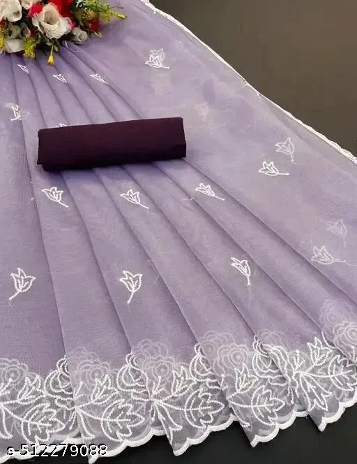 Sari de red brillante de nailon para mujer con pieza de blusa separada Foto 1 de 1