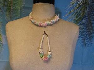 Necklace 17.5" and Bracelet 7.5" Set with Multi Color Beads and White Beads - Picture 1 of 4