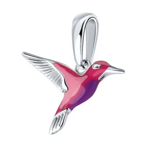 Colgante de cadena colgante de plata colibrí plata esmalte joyería auténtica - Imagen 1 de 2