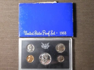 US COINS 40% SILVER HALF DOLLAR 1968-S 5 COIN UNITED STATES MINT PROOF SET - Picture 1 of 16