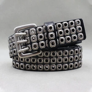 New Men Genuine Leather Belt Punk Biker Studded Belt Rock Rivet Buckle Waistband - Picture 1 of 15
