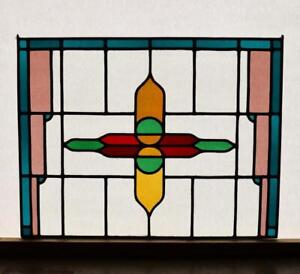 23" Tall Large Vintage French Stained Glass Panel with & Leaded Glass
