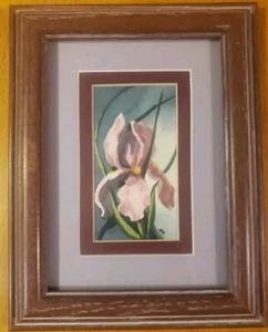 TEXAS LISTED ARTIST MARGIE BARKER PURPLE LILLY 2.5" X 4.5" MULTI MEDIA FRAMED - Picture 1 of 9