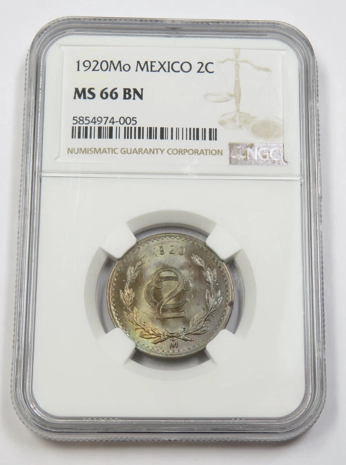 1920 Mo NGC MS66 BN Marrón MÉXICO - Tonificado Dos Centavos Dos Moneda 2C #33909A Foto 1 de 4