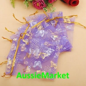 20 x organza gift bags pouch purple gold butterflies butterfly jewellery craft - Picture 1 of 2