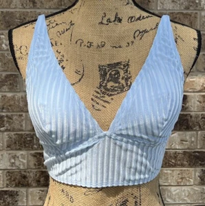 Victoria's Secret PINK Velvet & Sheer Stripe Bralette Baby Blue- Large - Picture 1 of 5