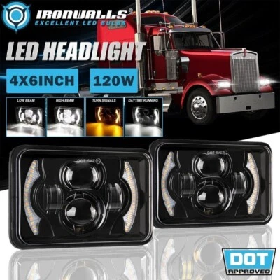 Faros LED 4x6" Hi/Lo DRL Proyector Lámpara para Kenworth C500 T600A T800 W900 Foto 1 de 4