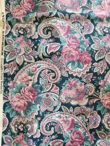 Vintage Joan Messmore Cranston paisley e fiori cotone verde BTY - Foto 1 di 2