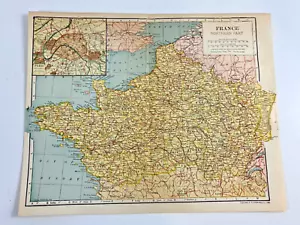 1921 Antica Mappa Francia Parte Nord Europa Parigi Baia di Biscaglia Mappa Costa - Foto 1 di 10