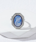D09 Ring Princess With Veil Cameo Pearl Agate Blue Silver 925