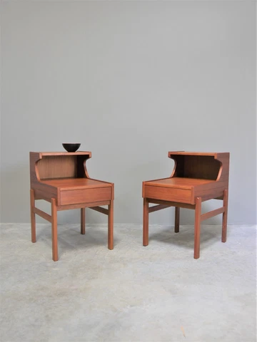 1970s ORIGINAL VINTAGE PAIR OF DANISH BEDSIDE TABLES DRAWERS DENMARK MIDCENTURY Cover