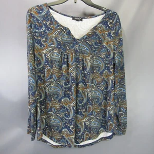 Folunsi Paisley Camicia Donna Taglia L Navy Grande Blusa Boho Elasticizzata Vestibilità Fata - Foto 1 di 11