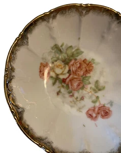 2 Vintage Pink & Yellow Roses w/ Gold Trim Scalloped Dessert / Berry Bowls 5” - Picture 1 of 8