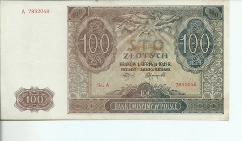 1941 Poland (German Occupation) 100 Zlotych Note 7832048 Cover