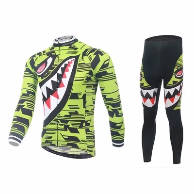 Conjunto de ciclismo para hombre manga larga ciclismo jersey y pantalones kit verde tiburón S-5XL Foto 1 de 4