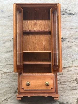 Vintage Gun Curio Cabinet Drawer Shelves Dollhouse Miniature Wood Furniture - Image 1 of 4