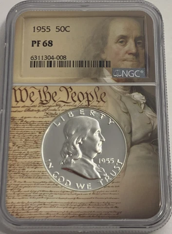 1955 NGC PF68 SILVER PROOF FRANKLIN HALF DOLLAR BRIGHT WHITE COIN 50C PEOPLE LBL Cover