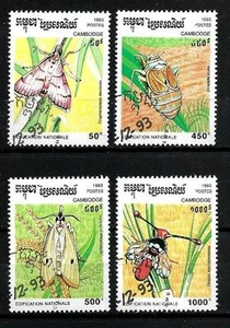 Animaux Insectes Cambodge 1993 (3) Yvert n° 1166 à 1169 oblitérés used - Foto 1 di 1