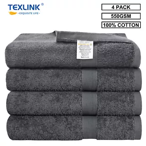 4 Pack 100% Cotton Bath Towel Set 550Gsm Soft Shower Beach Towels Set 68x132 cm - Picture 1 of 53
